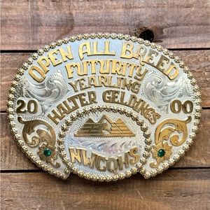 Fabulous large silver & gold NWCQHS trophy buckle- vintage Y2K - Frontier Silver